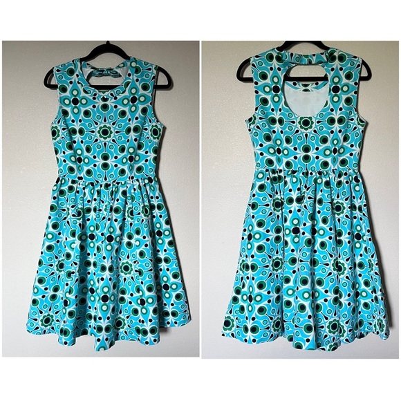 Kate Spade x Florence Broadhurst Kristy Bow Dress Linen Cotton Atomic Blue Solar - Picture 4 of 15